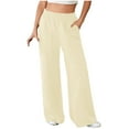 thumbnail image 5 of RYRJJ Women's Wide Leg Sweatpants Elastic High Waist Casual Baggy Sweat Pants Workout Athletic Joggers Yoga Pants with Pockets(Beige,M), 5 of 9