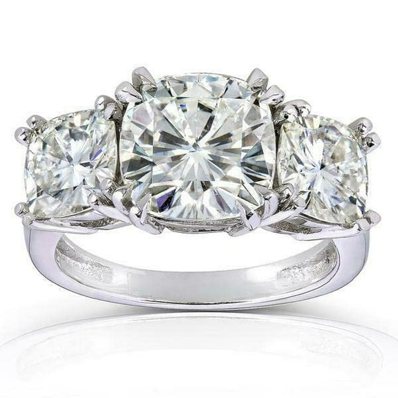 HeartsAndYou 3ct Cushion Cut Moissanite Three Stone Women Engagement Ring for Women 18k White Gold over Silver