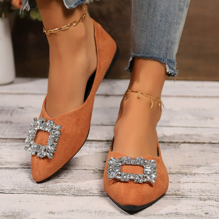 Viluyesy Womens Ballet Flats, Suede Pointed Toe Square Rhinestone Casual  Wedding Party Dress Shoes Orange - Walmart.com