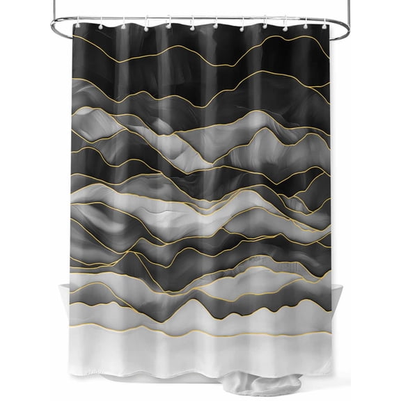 Shower Curtain Abstract Beach Wace Shower Curtains for Bathroom, Waterproof Polyester Shower Curtain Set with Hooks, Standard Size 72" x 72" Geometric Black