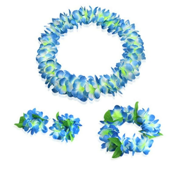 4 Pcs Blue Hawaiian Leis with Green Leaves for Graduation Party, Dance Party, Photo Prop in Outdoors (Blue)