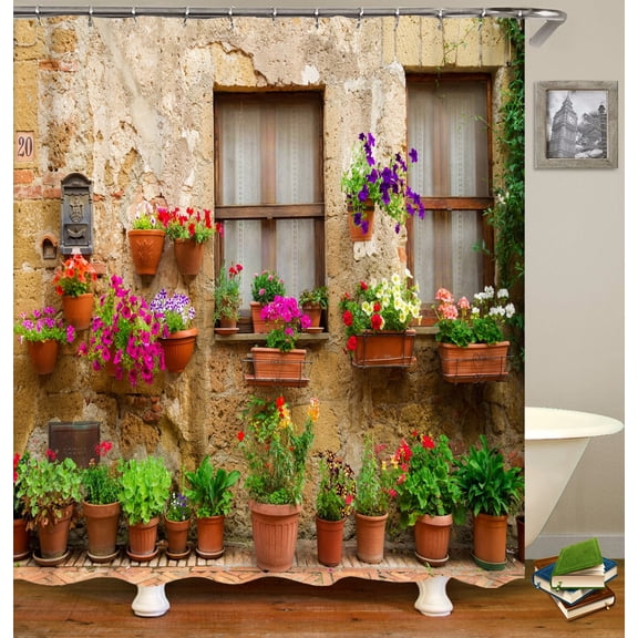 Garden Flowers Rural landscape Shower Curtains Bathroom Curtains Waterproof Fabric Scenery Bathtub Decor Bath Curtain