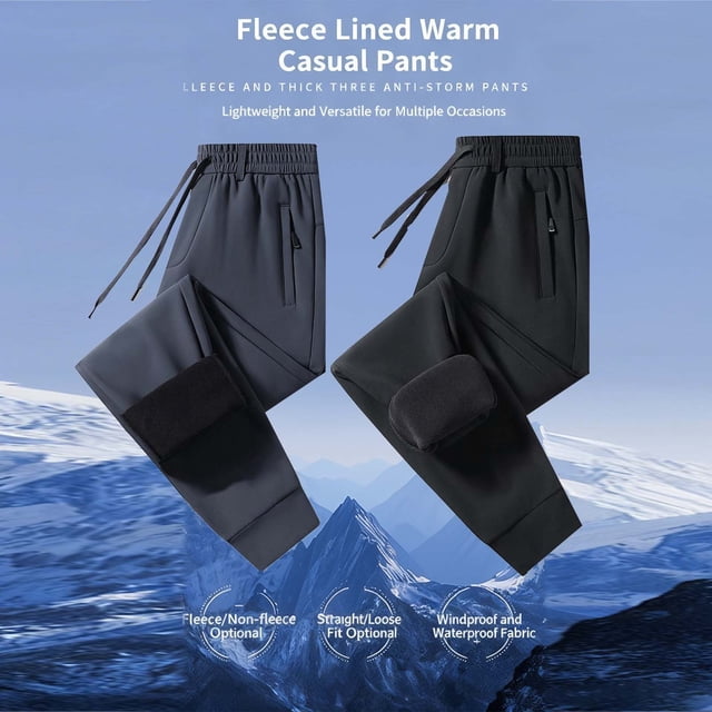 FRSASU Men's Fleece Lined Pants Winter Athletic Workout Running Sweatpants Zipper Pockets Water Resistant Warm Joggers Gray