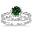 thumbnail image 2 of 2.25 Carat Green Emerald 6mm Round Cut Halo Bridal Set Moissanite Diamond Engagement Ring on 10k White Gold, 2 of 2
