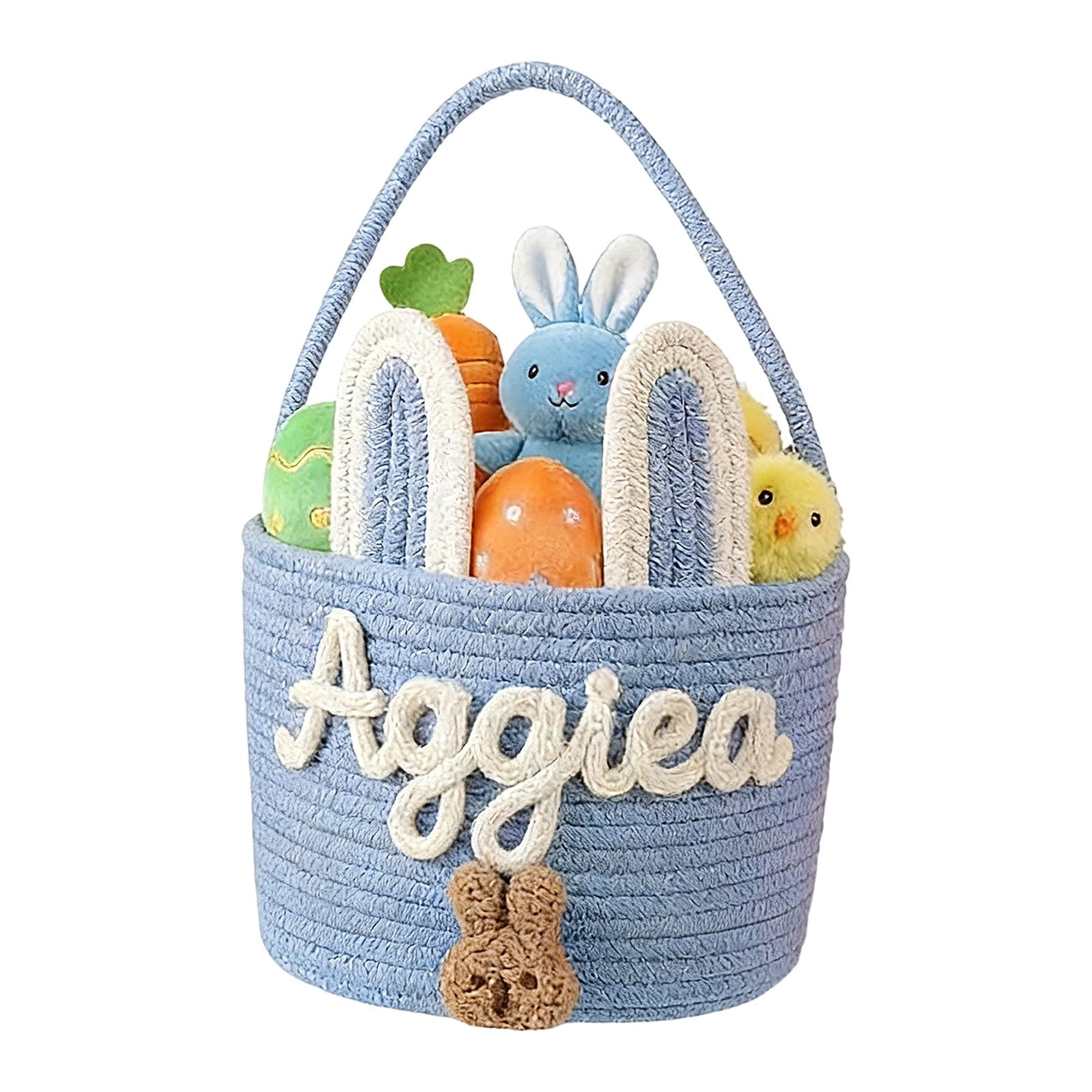 Personalised Easter Basket, Easter Basket 3D Cord Embroidery Technology, Easter Nest for Filling for Boys and Girls, Not Include Dolls (Rabbit Design)