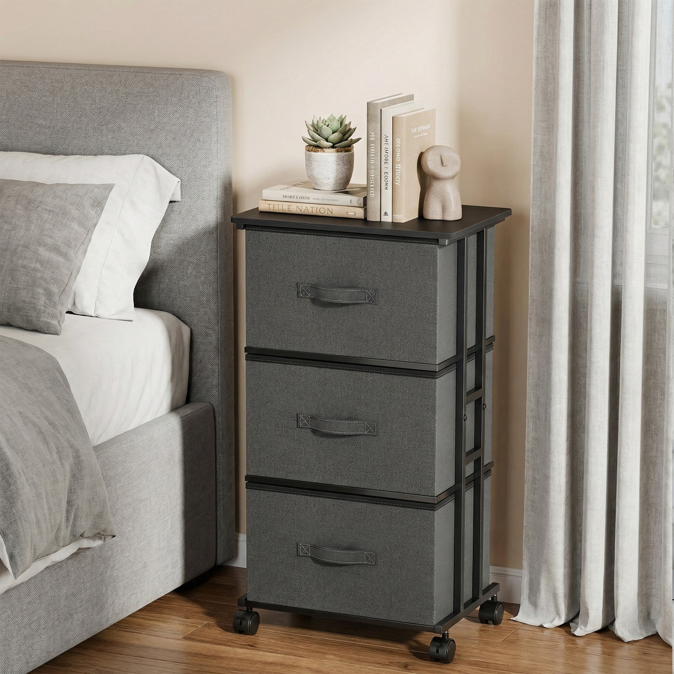 CONCETTA Dresser Storage with 3 Drawers, Storage with Wheels for Bedroom, Home Office, Gray