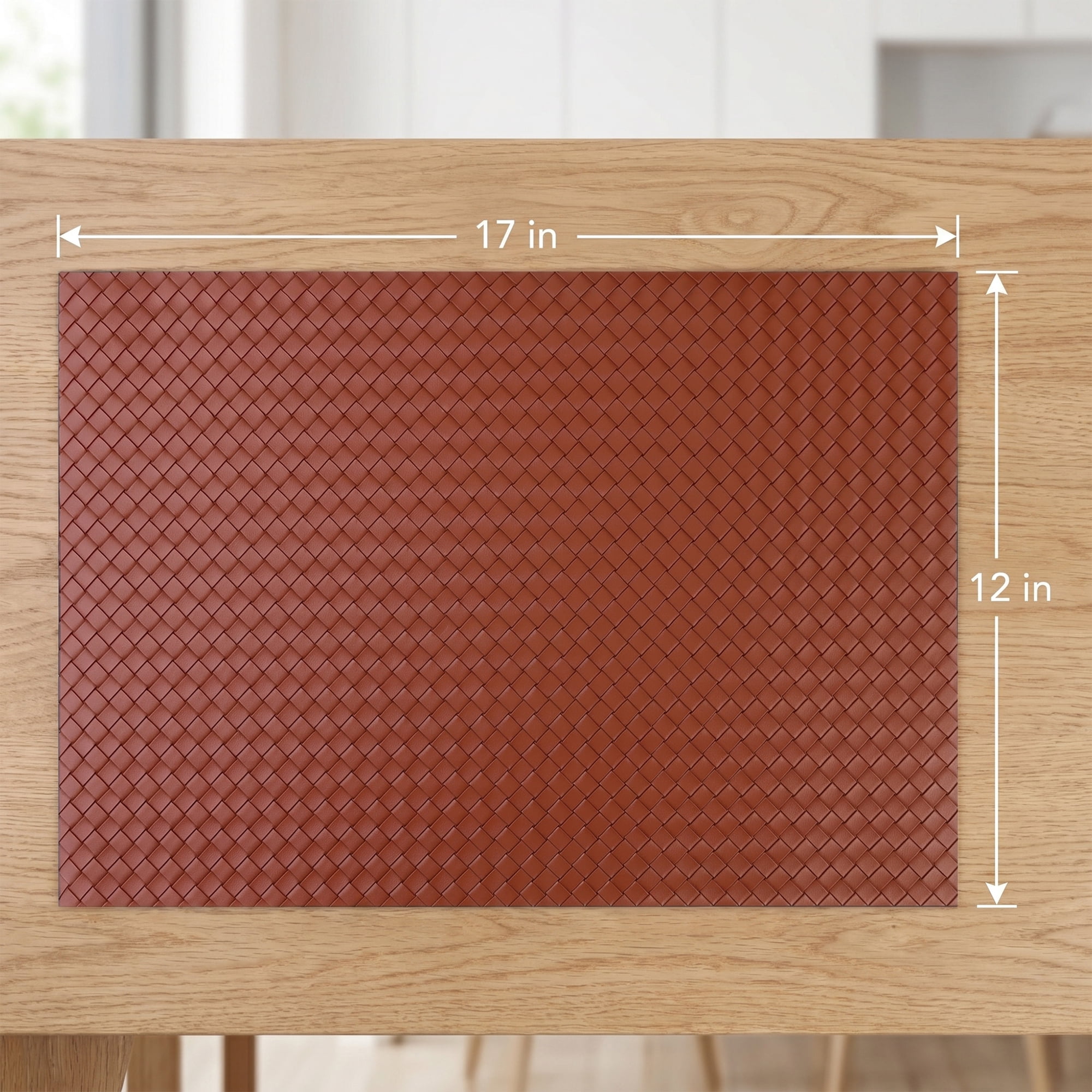 Unique Bargains Set of 6 Leather Placemats for Kitchen Brown 17*12in