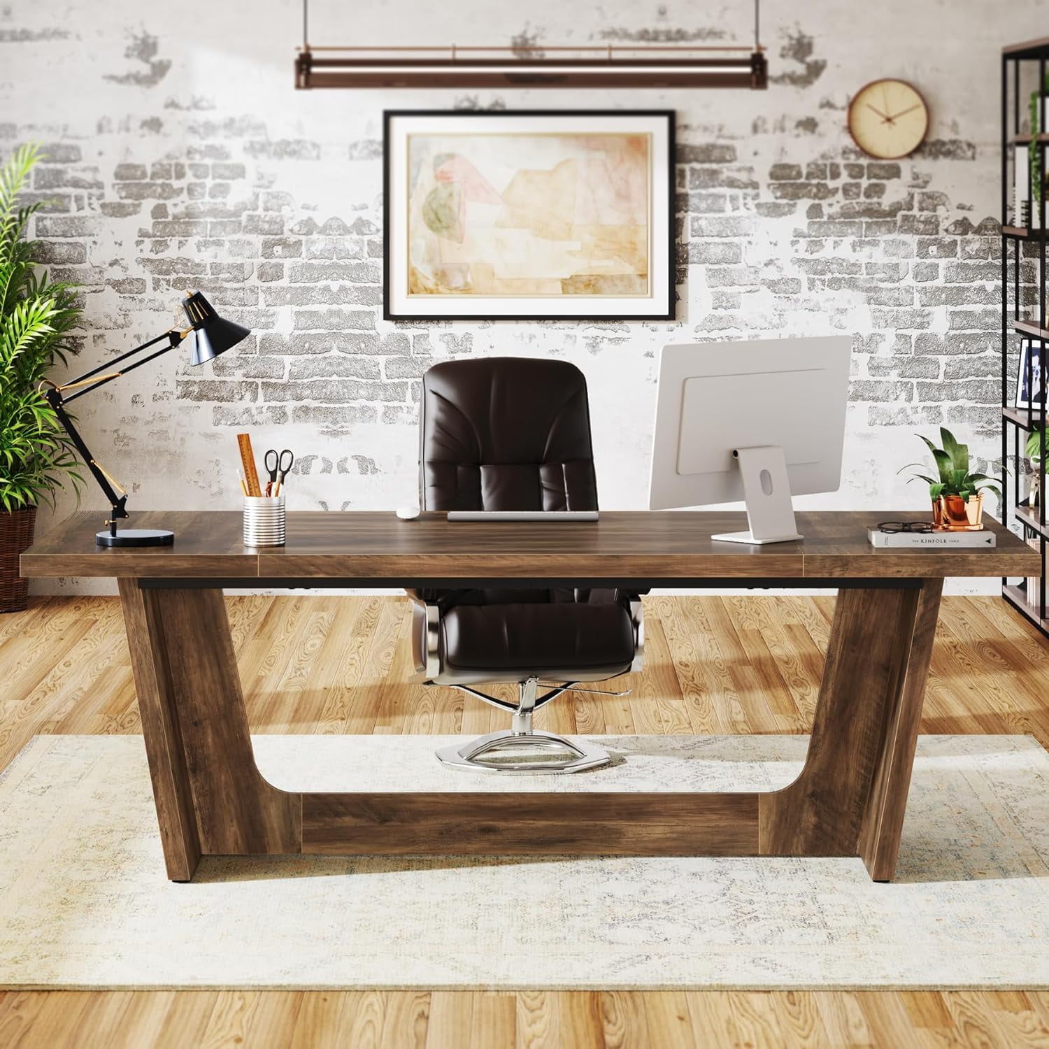 Tribesigns 70.87-Inch Executive Computer Desk: Large Home Office Desk, Industrial Wood Study Writing Table,Dark Brown