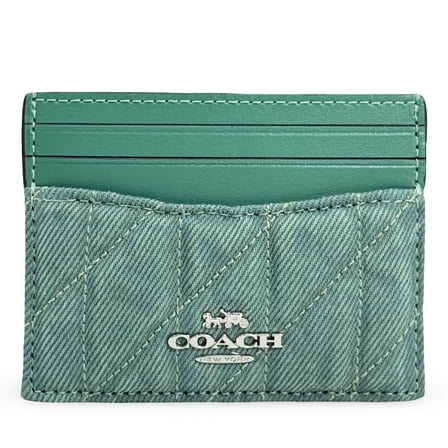 Coach Women's Small Slim Id Card Case in Quilted Denim (Ivy / Green)