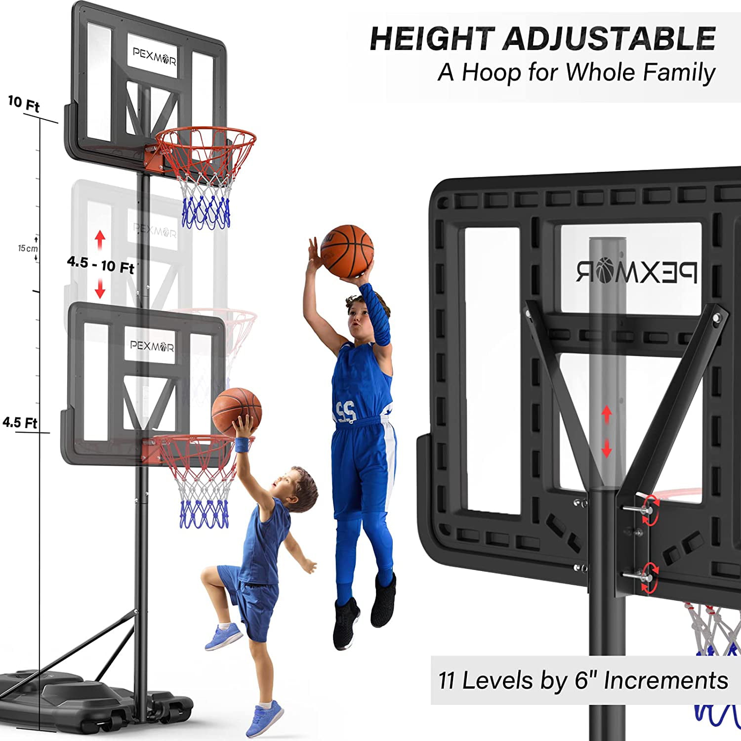 Weatherproof Steel Basketball Hoop, Standard Basketball Hoop 4.5-10 Feet  Adjustable
