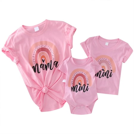 

Family Photo Outfits Mommy And Me Rainbow T Shirt Short Sleeve Casual Blouse Tee Tops Summer Clothes For Women Holiday Casual Pajamas Set Pink M