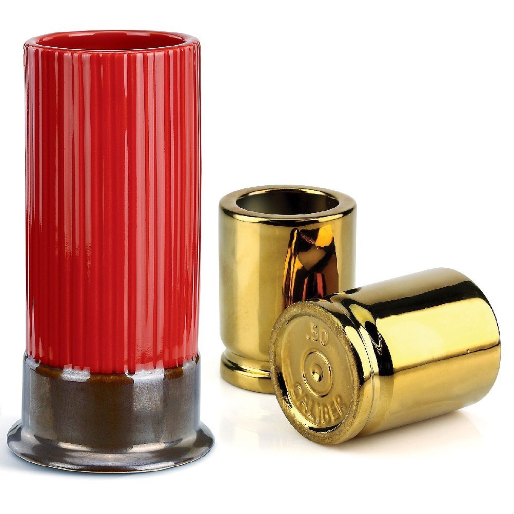 (Set) Big Shot Shotgun Shell Tall Glass and Gold 50 Caliber Shot