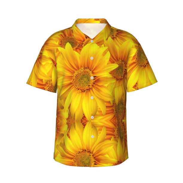 Balery 3D Sunflowers Camisas hawaianas de manga corta para hombre, camisas playeras de corte holgado, camisas de vacaciones con botones,Small