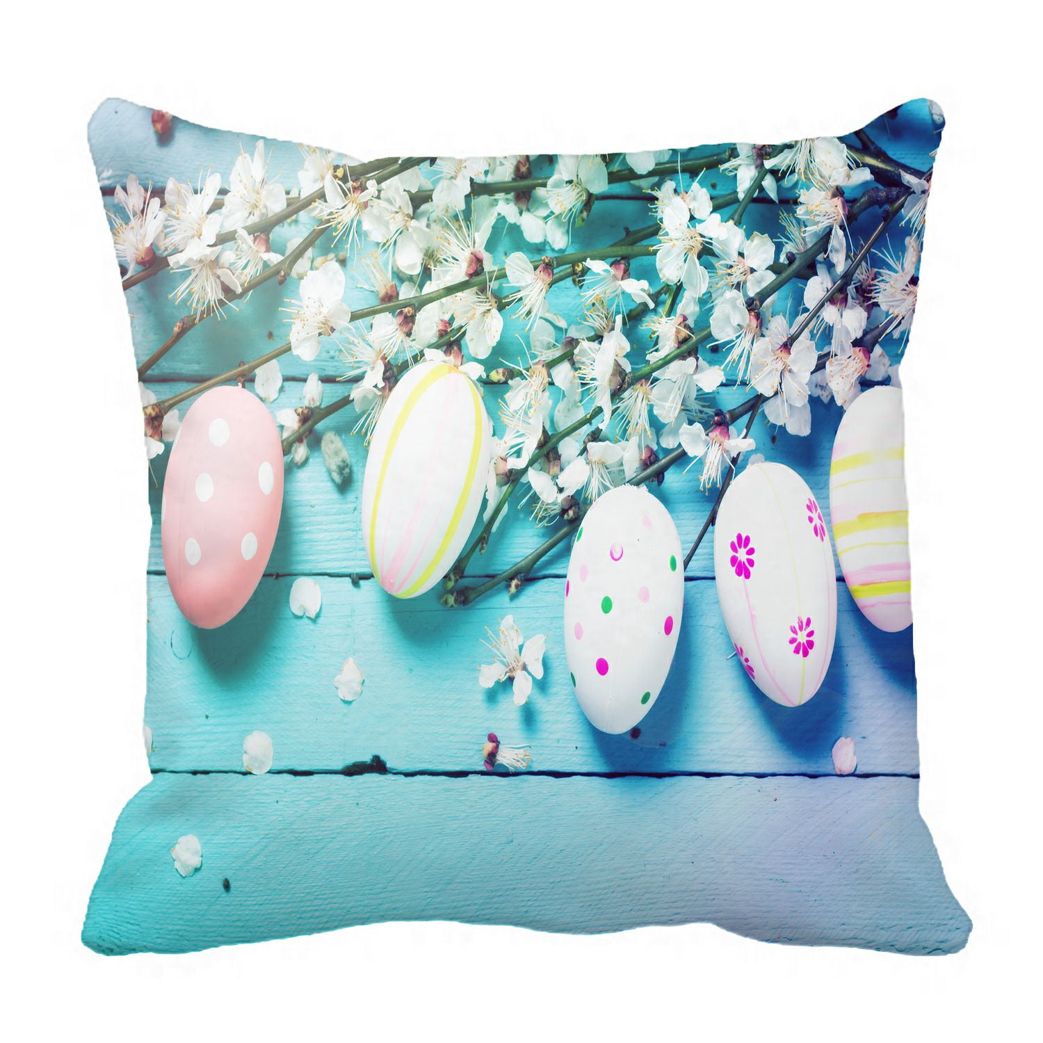 PHFZK Happy Easter Pillow Case, Colorful Easter Eggs on Wooden Pillowcase Throw Pillow Cushion