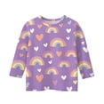 thumbnail image 4 of XADYUY Girls Tshirts 6-7 Years Old Crewneck Rainbow Graphic Girls Shirts 3/4 Sleeve Toddler Girls T-Shirts Summer Casual Cotton Loose Tee Tops Girls 14-16 Years,Purple, 4 of 4
