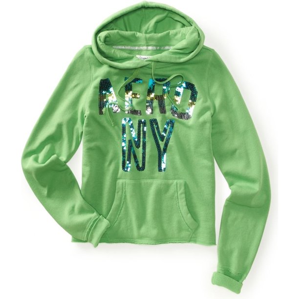 Aeropostale Mujer Aero Ny Sequin Cut-off Popover Sudadera con capucha Sudadera 353 S Aeropostale Sudadera
