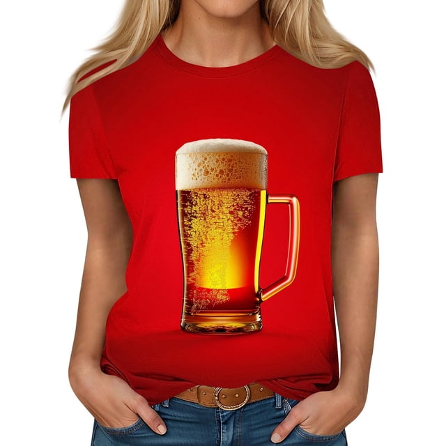 PEZHADA T-Shirts pour Femmes Mode T-Shirts Imprimés Manches Courtes Blouse Col Rond T-Shirt Décontracté Hauts T-Shirts Manches Courtes