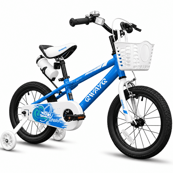 QWAYQ Kids Bike, 16" Bicycle With Training Wheel, Basket and Water Bottle Holder for Boys and Girls Aged 4-7, Blue