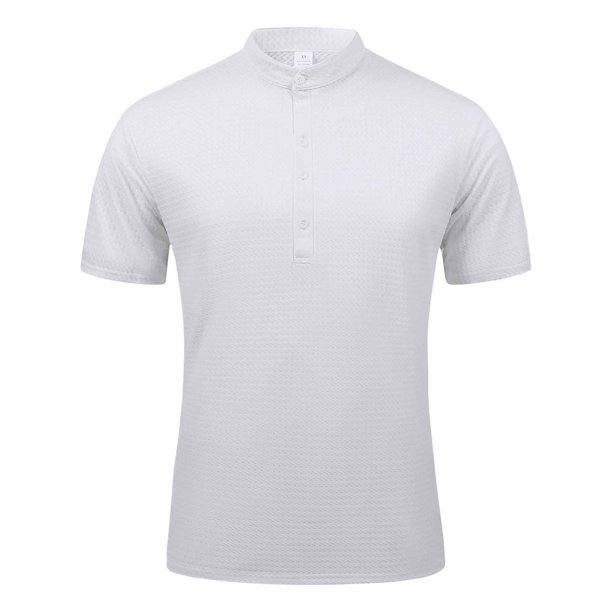 pstuiky Camisas casuales de manga corta para hombre, Camisa informal de color liso con botones y cuello alto para hombre, versátil, de manga corta camisetas de hombre xxl