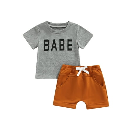 

Canis Fashionable Baby Summer Clothes Letter Print T-Shirt + Knot Front Shorts