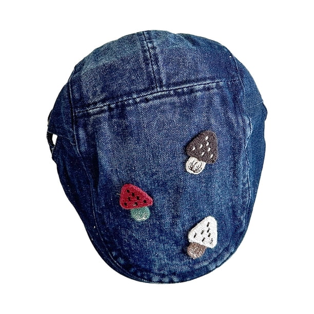 Gorra plana de mezclilla con setas bordadas para hombre y mujer