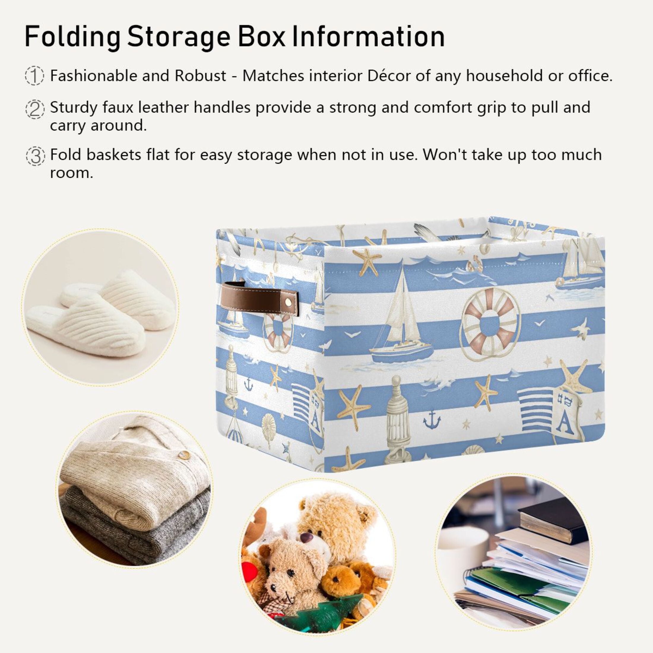 Ryvnso Starfish Sailboat Storage Basket Large Bin Foldable Boxes Toys Organizer 14.2x10.2x8.3in 2 PCs
