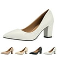 thumbnail image 3 of XIMIN Women's Closed Pointed Toe Work Dress Pumps Low Chunky Patent Leather Office Heels Suede Wedding Party Slip On Daily Comfy Pump Shoes (6.5, White), 3 of 7
