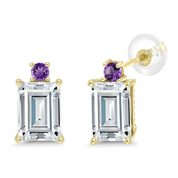 Gem Stone King 10K Yellow Gold Purple Amethyst Earrings Set with Moissanite (3.62 Cttw)