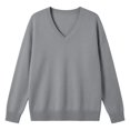 thumbnail image 3 of Womens Knit Plus Size Sweaters V-Neck Casual Loose Fit Warm Long Sleeve Fall Winter Pullover Sweaters Gray 2XL, 3 of 7