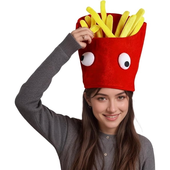 Breezora Funny Crazy French Fries Hat Headgear for Halloween Prank Parties and Costume Decorations and Fun Events