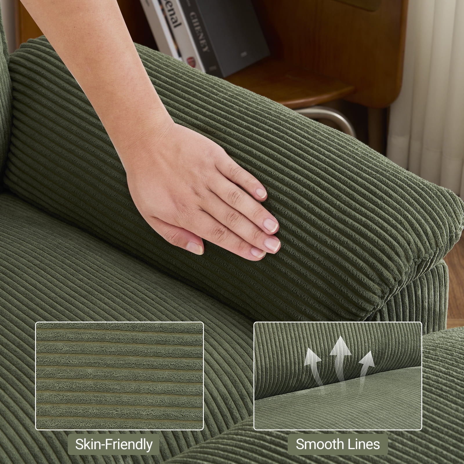 Zimtown 90" Sofa Bed Couch with Pillow Arms and Double Layer Cushions, Corduroy Loveseat Sofa with Removable Ottoman for Living Room, Green