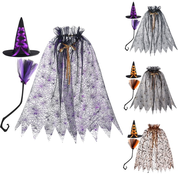 siminsem Adult Halloween Wizard Set with Hooded Cloak Witch Hat Magic Wand Hollow Out Net Pattern Cosplay Role Playing Party Dress Up Prop for Men Women 1 Pack, Purple,One Size