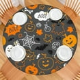 thumbnail image 2 of 44in Pumpkin Ghost Round Halloween Tablecloth with Elastic Edge, Fitted Table Cover for 36-44" Tables, Polyester Reusable Table Cloths Wipe Clean for Picnic, Dining, Outdoor Use and Party Decor, 2 of 7