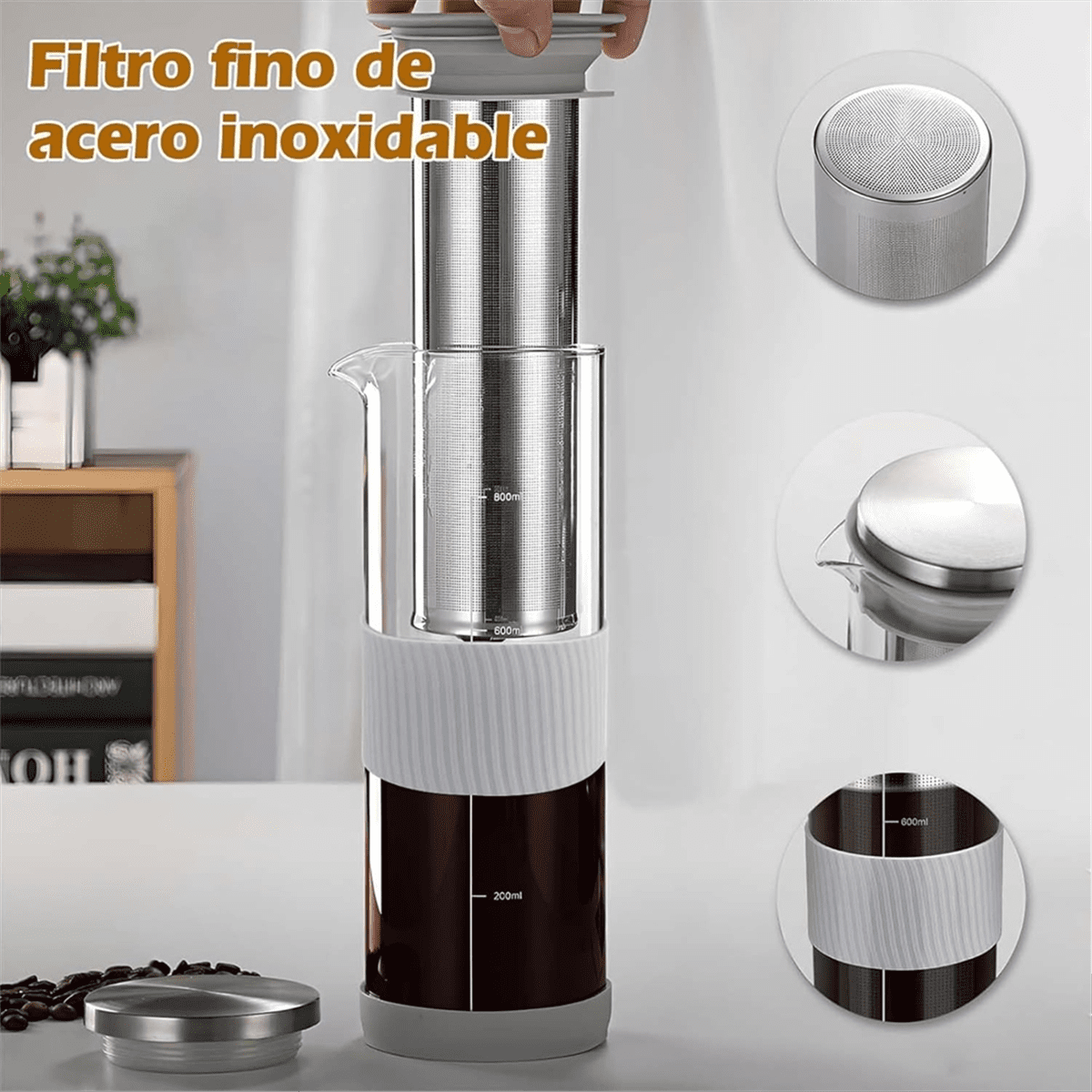 Cold Brew Coffee Maker Jar Pitcher 800ML Stainless Steel Filter with Cup Brush Cold Brew Pitcher