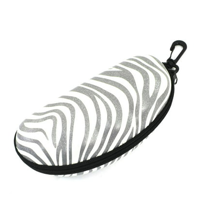 Oval Shaped Zebra Stripes Zipper Sunglasses Case Box Holder w Plastic Clasp