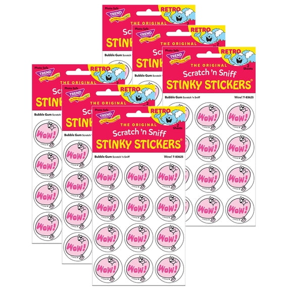 Trend Enterprises T-83625-6 Wow Bubble Gum Scented Stickers - 24 Count - Pack of 6
