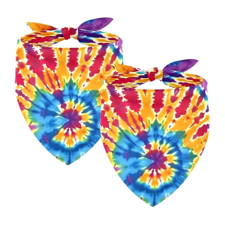 PhooArto Tie Dye Circles Patterns Dog Bandanas 2 Pack Soft Washable Pet Scarf Triangle for Large Dogs Puppies and Cats