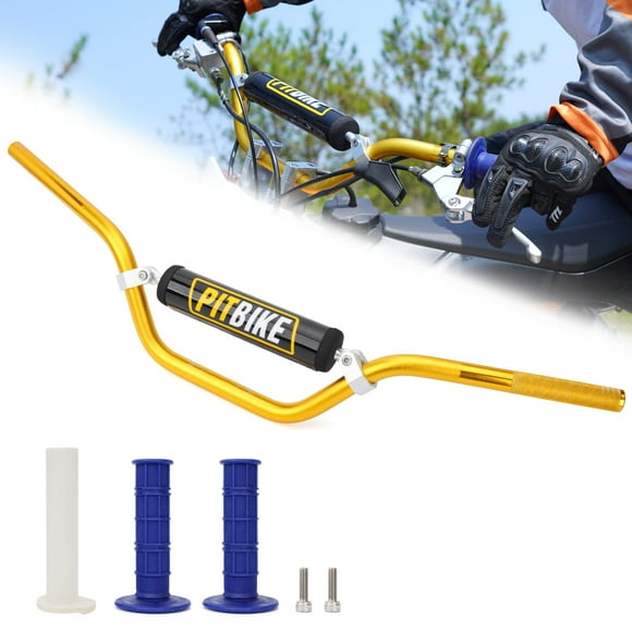 Handle Bar 7/8" 22MM Handlebar Gold + Foam Pad + Blue Grips Compatible with CRF YZF KXF KLX RMZ DRZ Pit Dirt Bike Motocross