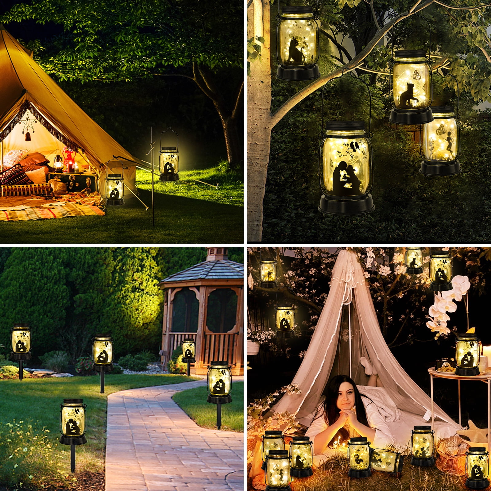 Parent-Child Solar Lanterns Mother's Day Gift Outdoor Garden Hanging Solar Lights Parent-Child Gifts for Women, Memorial Gifts Fairy Lights for Patio Yard Lawn Outside Decor Lamp