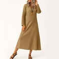 thumbnail image 5 of UoCefik Women's Casual Summer Cotton And Linen Dress Boho Long Sleeve V Neck Maxi Dress Trendy Fall Flowy Dresses Loose Fit Vacation Beach Sundress Light Brown S, 5 of 5