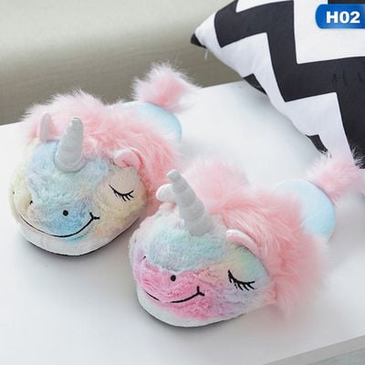 KABOER Rainbow Unicorn Slippers/Cute Fluffy Girls Slippers/Cozy Plush  Indoor Outdoor Women Slippers/Best Unicorn Gifts