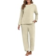 thumbnail image 2 of siminsem Women's Pajama Set 2 Piece Soft Fleece Flannel Warm Winter Sleepwear Long Sleeve V-Neck Top and Pants Cozy Plush Loungewear with Pockets Christmas Gift for Her, Beige,L, 2 of 6