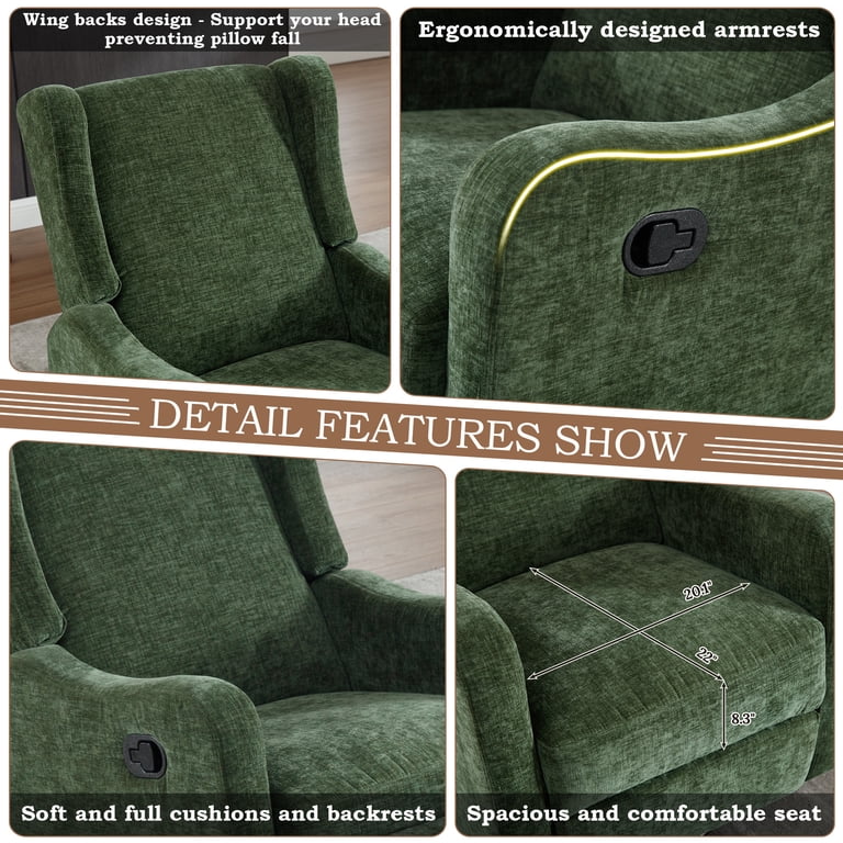 Lunale Swivel Glider Rocking Chair, Green Chenille photo 4