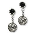 thumbnail image 1 of Stainless Steel Heart Cutouts Puffed Circle w/ Onyx Post Dangle Earrings SRE201, 1 of 2