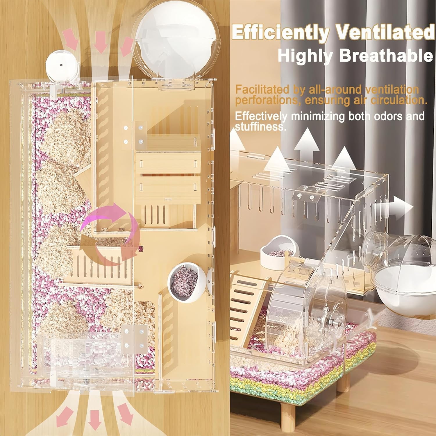 8 in 1 Acrylic Hamster Cage with All Accories2Layer Hamster House with Full Transparent Viewing Top Open Mouse Cage for Pet Mice Hamster Habitat for Dwarf Hamster Gerbils;18.5x11.8x14.6