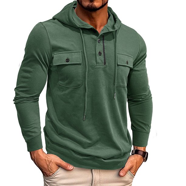 pstuiky manga larga para hombre, Sudadera con capucha para hombre, con botones sólidos, para entrenamiento, con múltiples bolsillos, para deportes al aire libre Tops casuales para hombres m