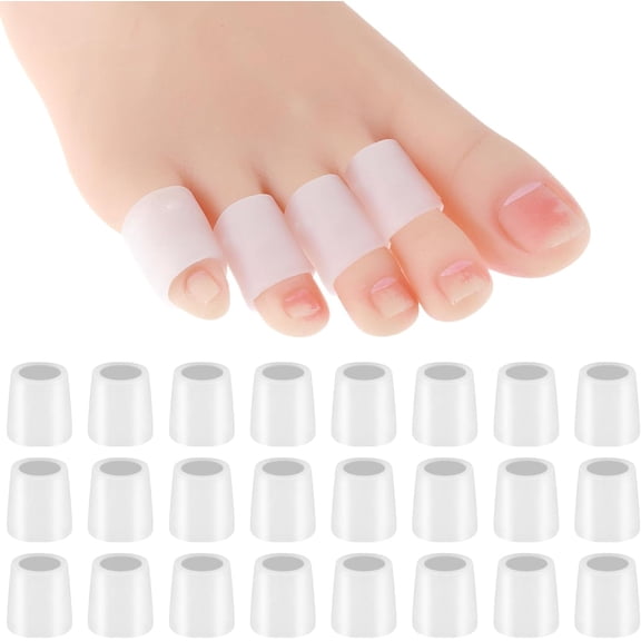 Rongsi Silicone Toe Sleeves, 24 Count Pain Relief Pinky Toe Protector, Corn Protectors for Toes, Corn Pads for Pinky Toe, Gel Toe Protector for Bunion Blisters, Corns, Hammer Toes, Toenails Loss