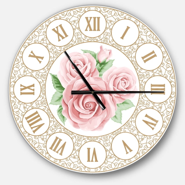 DesignArt Main Dessiné Rose Roses Shabby Chic Vintage Grande Horloge Murale