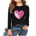thumbnail image 2 of ITSAME Girls Long Sleeve Shirts, Heart Graphic Valentine's Day Edition Round Neck Pullover Shirts Black 8-9T, 2 of 5