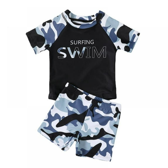GYRATEDREAM Boys Swimsuits Set Sun Protection Swimwear Bathing Suit Quick Dry Short Sleeve Swimwear Two Piece Rash Guard Bathing Suits, Size 2-3 Years